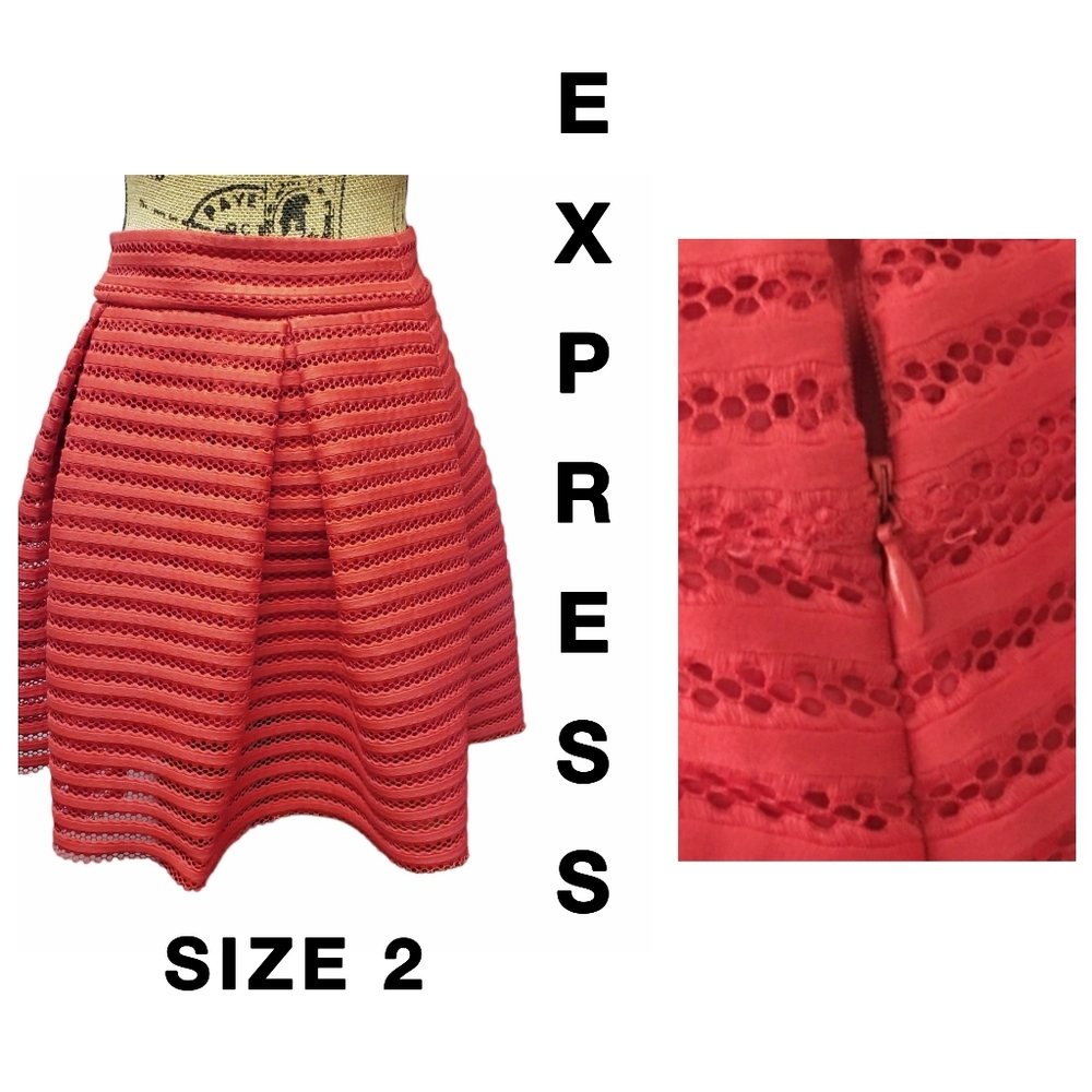 EXPRESS Size 2- High Waisted Mesh Pleated Lined Side Zip- A-Line Mini Skirt- NEW